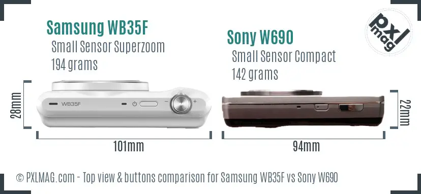 Samsung WB35F vs Sony W690 top view buttons comparison