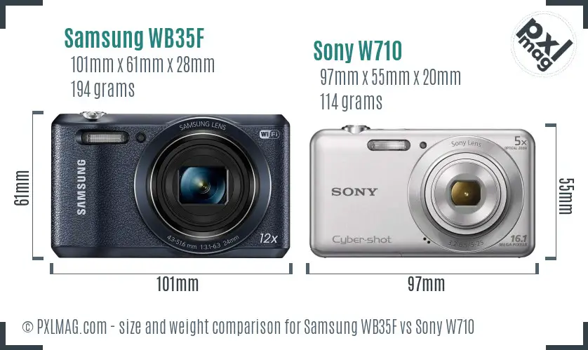 Samsung WB35F vs Sony W710 size comparison