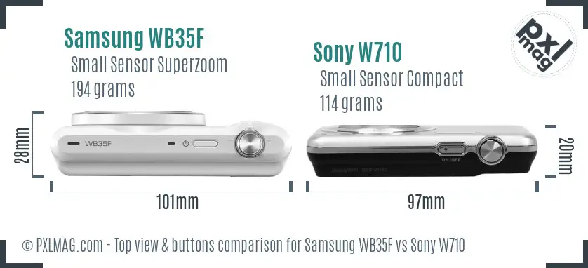 Samsung WB35F vs Sony W710 top view buttons comparison