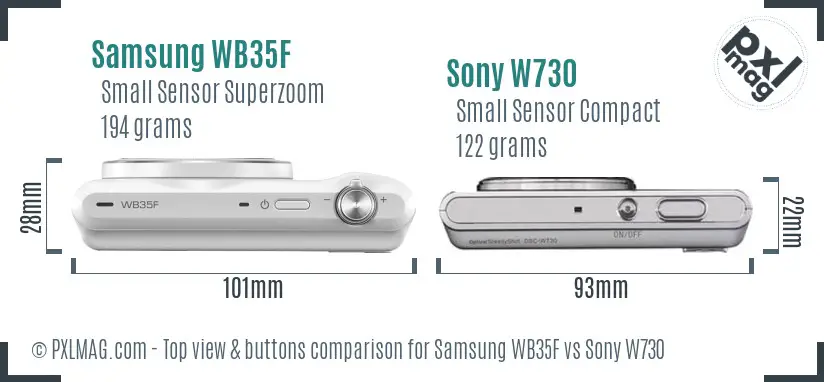 Samsung WB35F vs Sony W730 top view buttons comparison Samsung WB35F vs Sony W730 top view buttons comparison