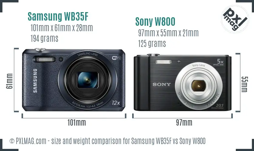 Samsung WB35F vs Sony W800 size comparison