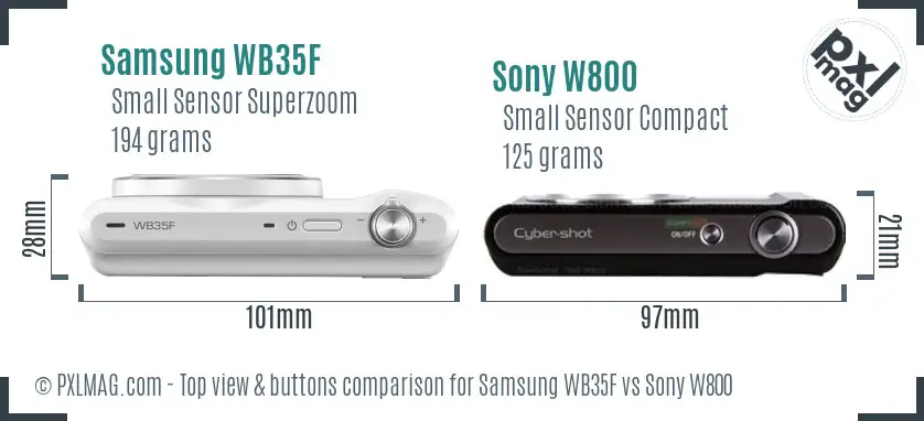 Samsung WB35F vs Sony W800 top view buttons comparison