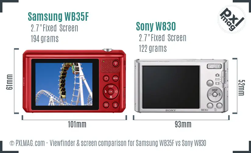 Samsung WB35F vs Sony W830 Screen and Viewfinder comparison