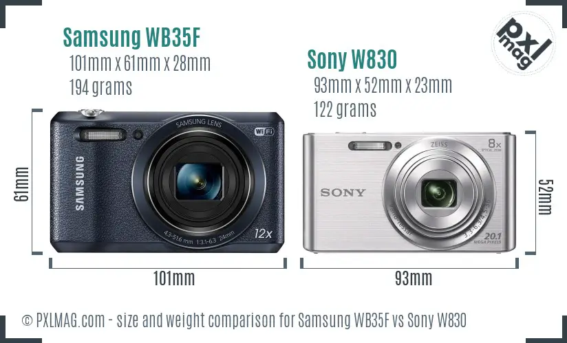 Samsung WB35F vs Sony W830 size comparison