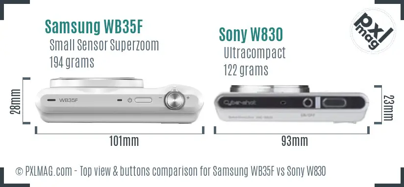 Samsung WB35F vs Sony W830 top view buttons comparison