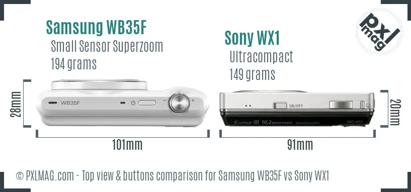 Samsung WB35F vs Sony WX1 top view buttons comparison