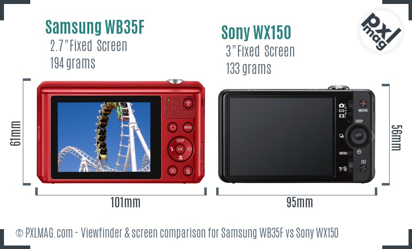 Samsung WB35F vs Sony WX150 Screen and Viewfinder comparison
