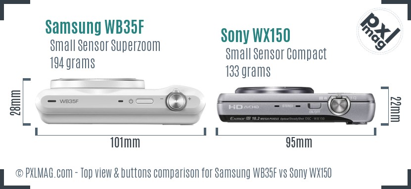 Samsung WB35F vs Sony WX150 top view buttons comparison