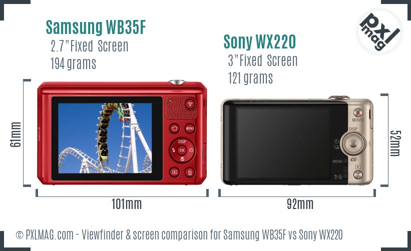 Samsung WB35F vs Sony WX220 Screen and Viewfinder comparison