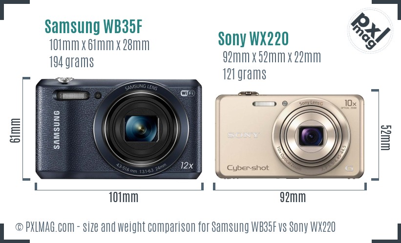 Samsung WB35F vs Sony WX220 size comparison