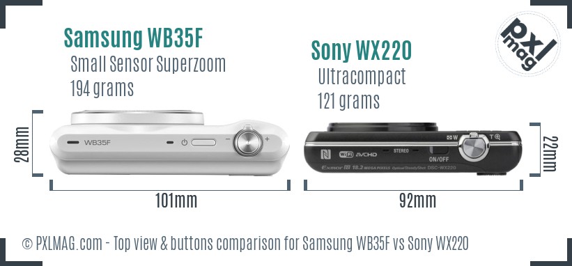Samsung WB35F vs Sony WX220 top view buttons comparison