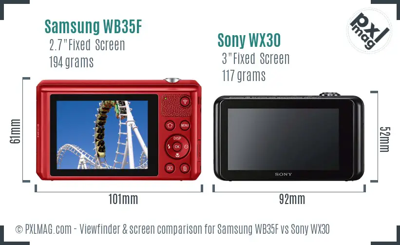 Samsung WB35F vs Sony WX30 Screen and Viewfinder comparison