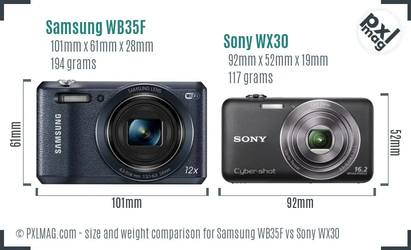 Samsung WB35F vs Sony WX30 size comparison