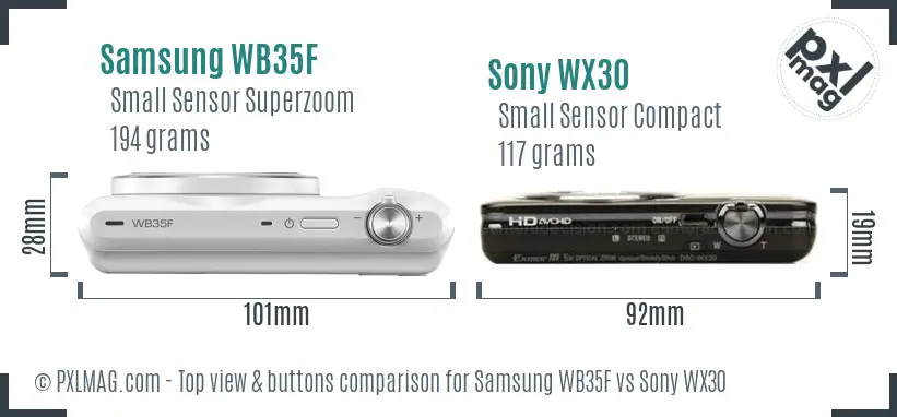 Samsung WB35F vs Sony WX30 top view buttons comparison