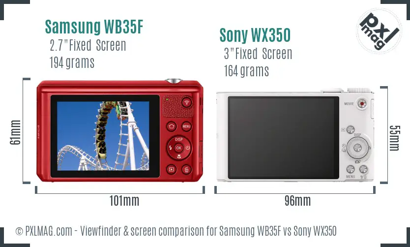 Samsung WB35F vs Sony WX350 Screen and Viewfinder comparison