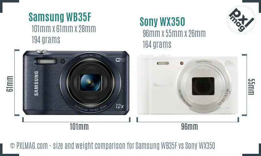 Samsung WB35F vs Sony WX350 size comparison Samsung WB35F vs Sony WX350 size comparison
