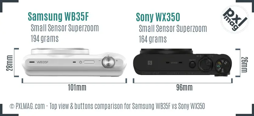Samsung WB35F vs Sony WX350 top view buttons comparison