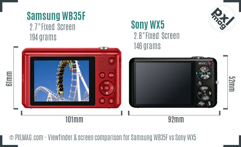 Samsung WB35F vs Sony WX5 Screen and Viewfinder comparison