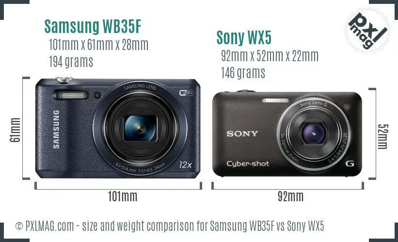 Samsung WB35F vs Sony WX5 size comparison