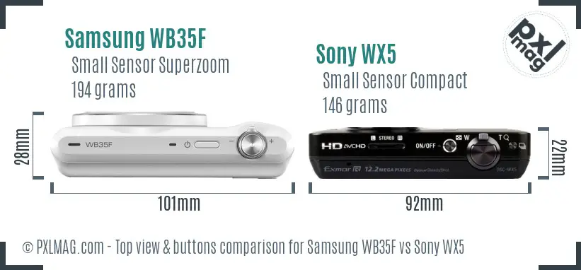 Samsung WB35F vs Sony WX5 top view buttons comparison