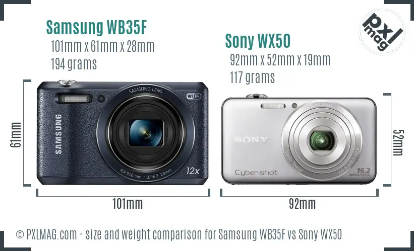 Samsung WB35F vs Sony WX50 size comparison Samsung WB35F vs Sony WX50 size comparison