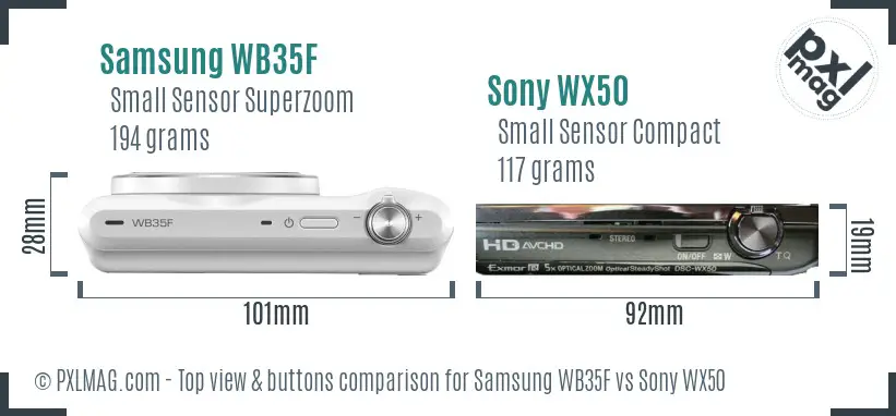 Samsung WB35F vs Sony WX50 top view buttons comparison Samsung WB35F vs Sony WX50 top view buttons comparison
