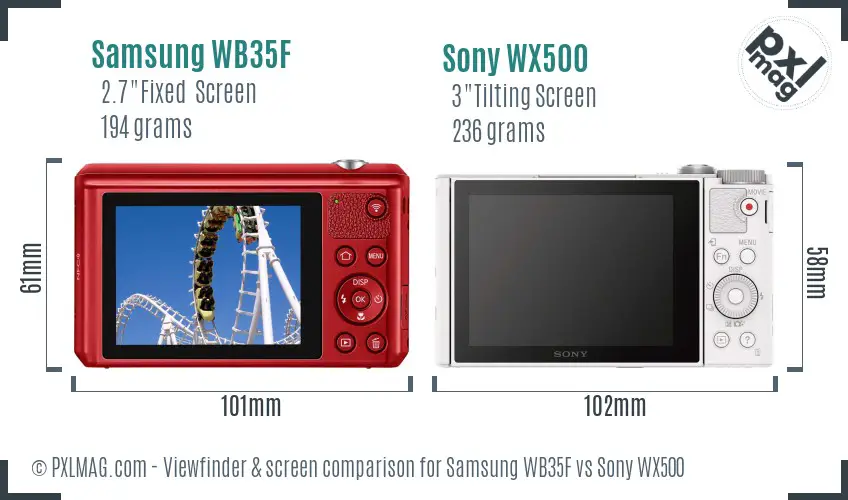 Samsung WB35F vs Sony WX500 Screen and Viewfinder comparison