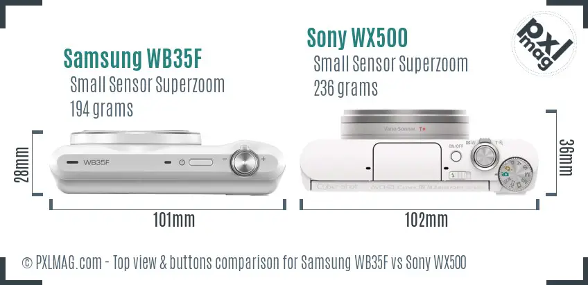 Samsung WB35F vs Sony WX500 top view buttons comparison