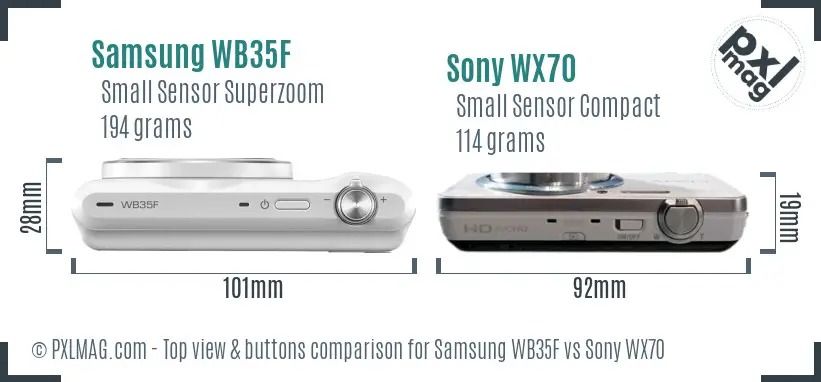 Samsung WB35F vs Sony WX70 top view buttons comparison