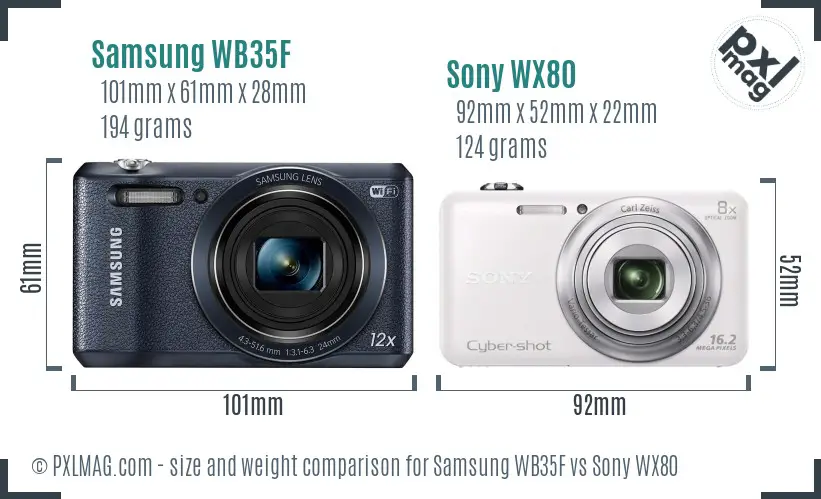 Samsung WB35F vs Sony WX80 size comparison Samsung WB35F vs Sony WX80 size comparison