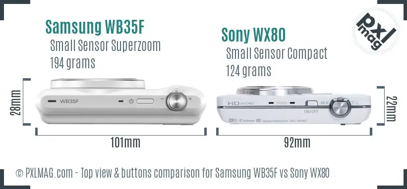 Samsung WB35F vs Sony WX80 top view buttons comparison Samsung WB35F vs Sony WX80 top view buttons comparison
