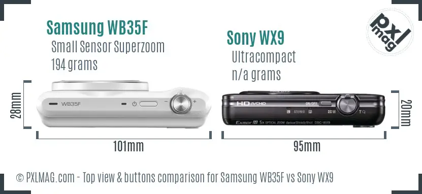 Samsung WB35F vs Sony WX9 top view buttons comparison Samsung WB35F vs Sony WX9 top view buttons comparison