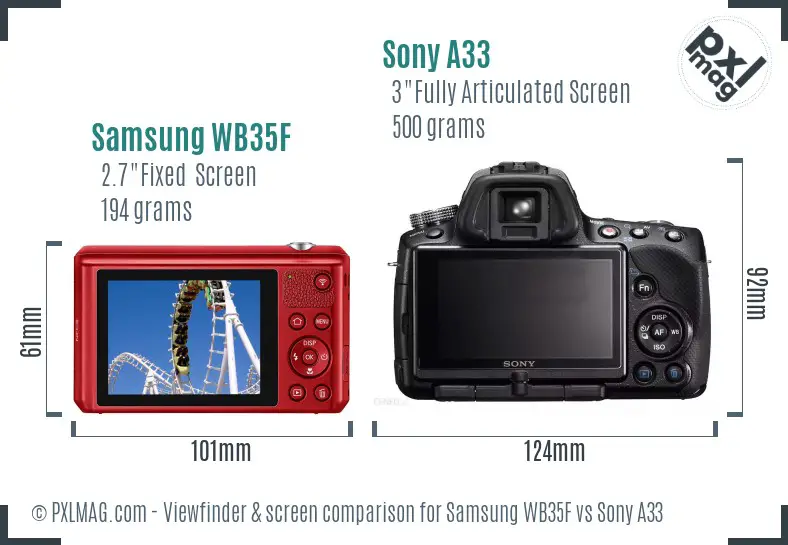 Samsung WB35F vs Sony A33 Screen and Viewfinder comparison