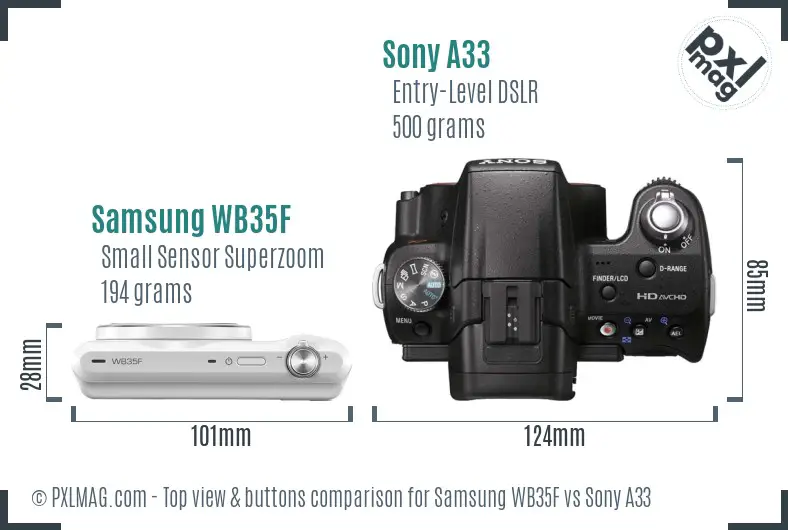 Samsung WB35F vs Sony A33 top view buttons comparison