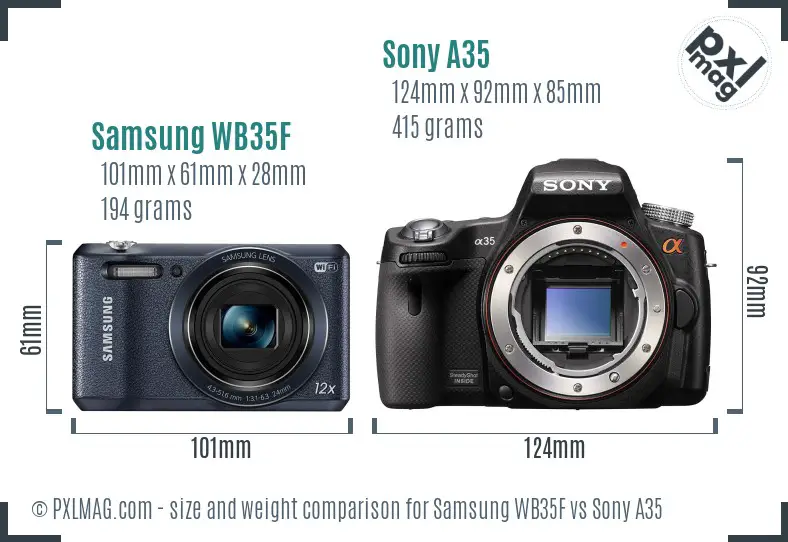 Samsung WB35F vs Sony A35 size comparison