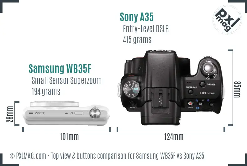Samsung WB35F vs Sony A35 top view buttons comparison