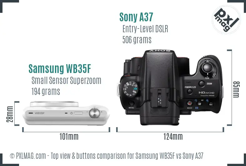 Samsung WB35F vs Sony A37 top view buttons comparison