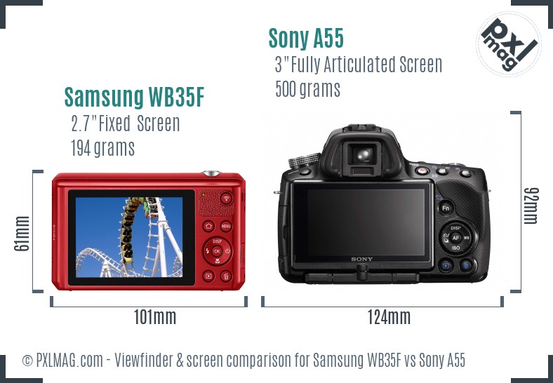 Samsung WB35F vs Sony A55 Screen and Viewfinder comparison