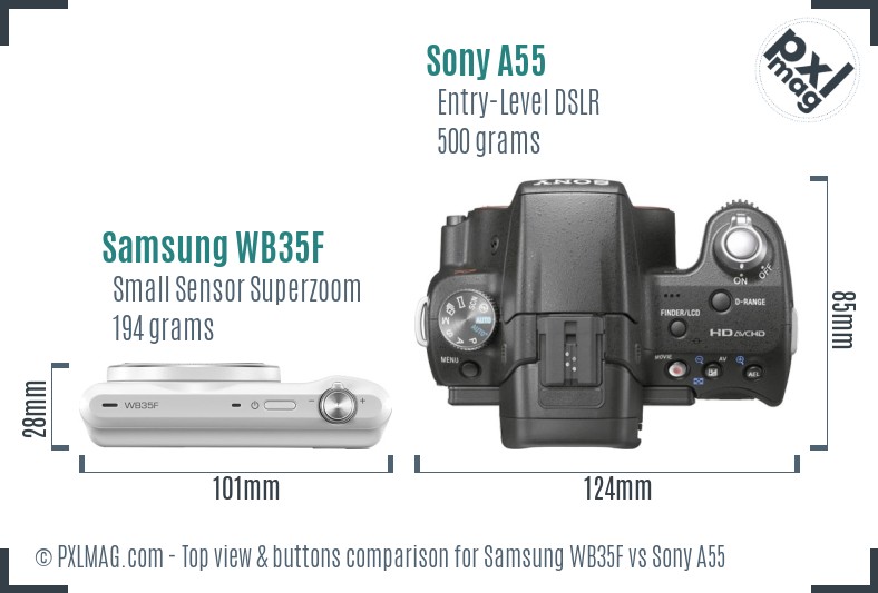 Samsung WB35F vs Sony A55 top view buttons comparison