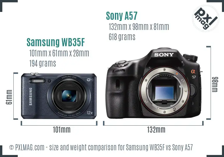 Samsung WB35F vs Sony A57 size comparison Samsung WB35F vs Sony A57 size comparison