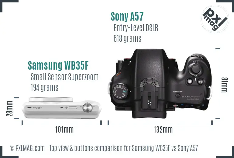 Samsung WB35F vs Sony A57 top view buttons comparison Samsung WB35F vs Sony A57 top view buttons comparison