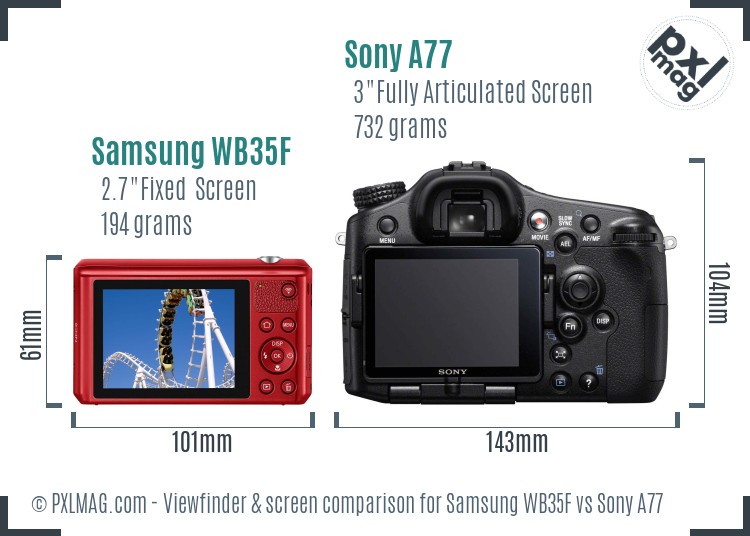 Samsung WB35F vs Sony A77 Screen and Viewfinder comparison