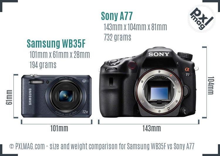 Samsung WB35F vs Sony A77 size comparison