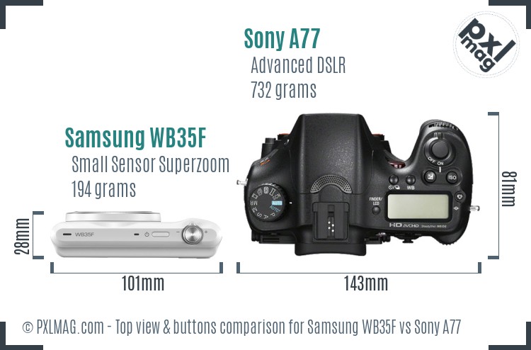 Samsung WB35F vs Sony A77 top view buttons comparison