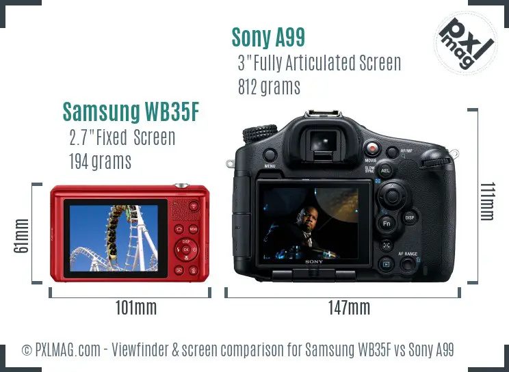 Samsung WB35F vs Sony A99 Screen and Viewfinder comparison Samsung WB35F vs Sony A99 Screen and Viewfinder comparison