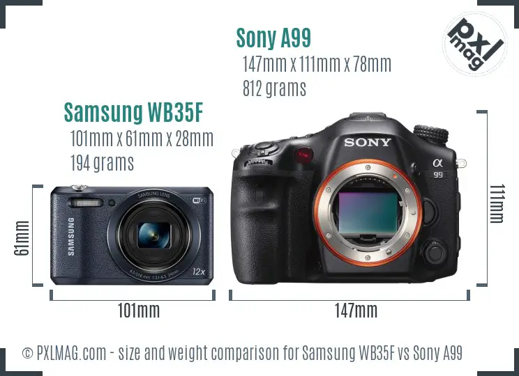 Samsung WB35F vs Sony A99 size comparison Samsung WB35F vs Sony A99 size comparison