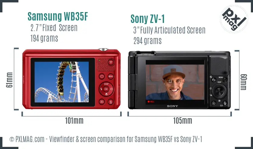 Samsung WB35F vs Sony ZV-1 Screen and Viewfinder comparison Samsung WB35F vs Sony ZV-1 Screen and Viewfinder comparison
