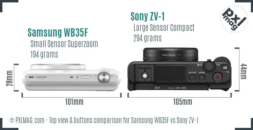 Samsung WB35F vs Sony ZV-1 top view buttons comparison Samsung WB35F vs Sony ZV-1 top view buttons comparison