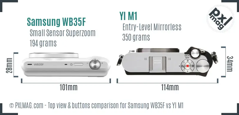 Samsung WB35F vs YI M1 top view buttons comparison