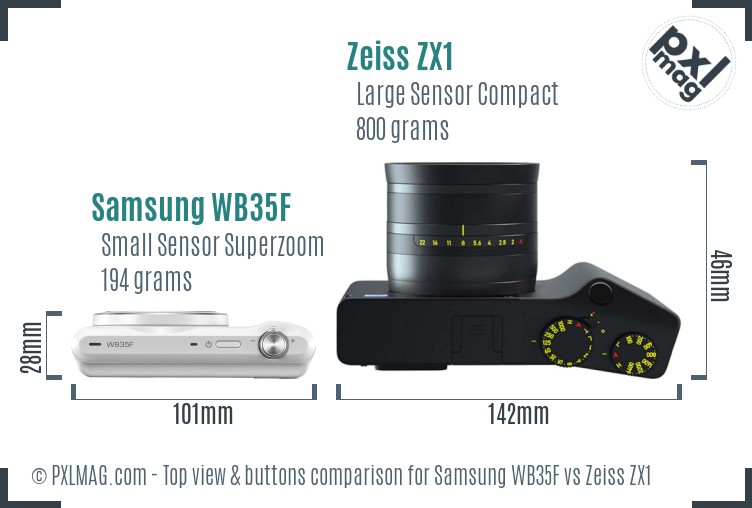 Samsung WB35F vs Zeiss ZX1 top view buttons comparison